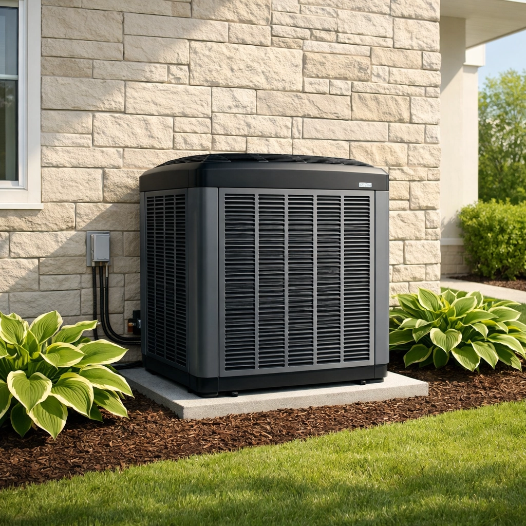 Well-maintained HVAC unit outside a Springfield rental property showing proper summer maintenance.