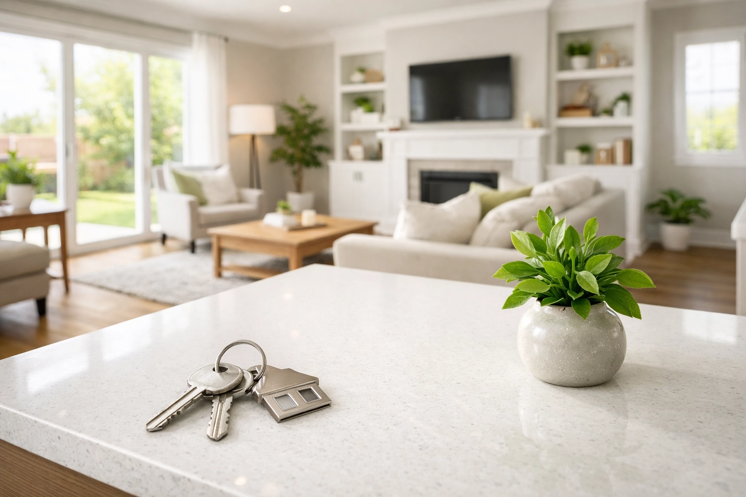Keys on a kitchen island inside a modern home managed by property management in Springfield IL.